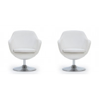 Manhattan Comfort 2-AC028-WH Caisson White and Polished Chrome Faux Leather Swivel Accent Chair (Set of 2)